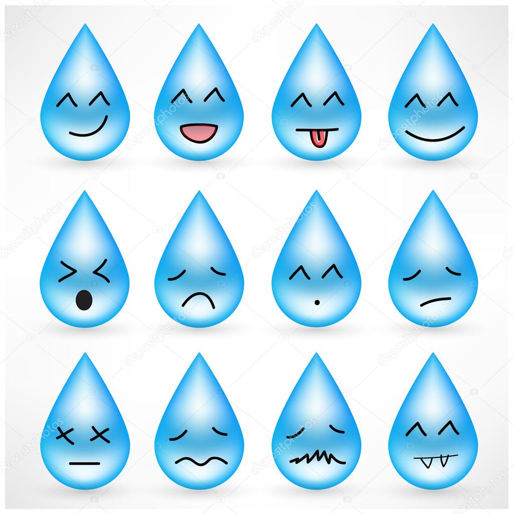 Set of drops design elements with smiley emoticon faces