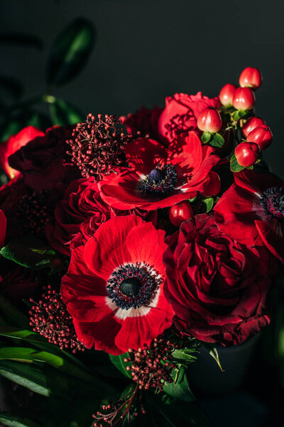 Bright red flowers bouquet Stock Photo