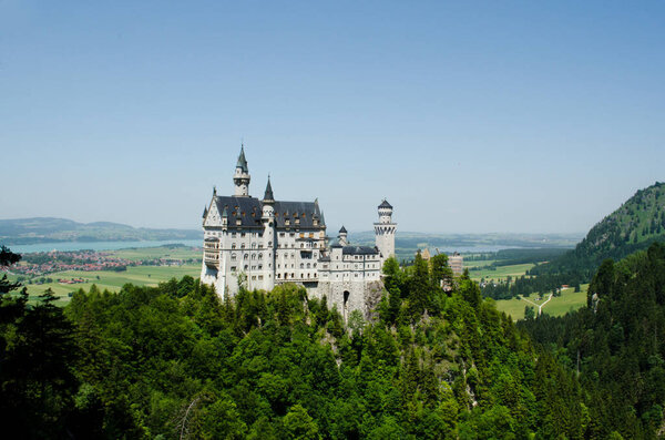 Fussen Germany June 2019 Famous Neuschwanstein Castle Shrouded Mist Bavarian Stock Photo