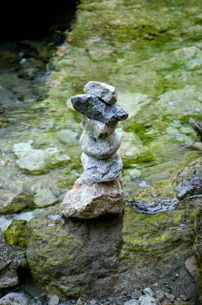 Closeup Stone Balance Rock River Stock Picture