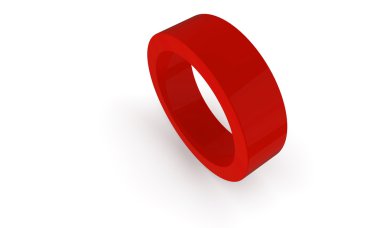 3d Kırmızı halka içi boş silindir beyaz izole