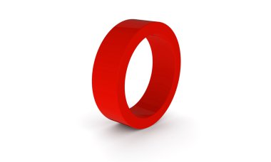 3d Kırmızı halka içi boş silindir beyaz izole