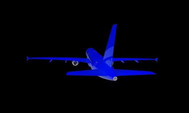 siyah üzerine izole mavi uçak