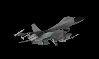 açılış üstünde siyah izole kapalı alarak bir f-16 savaş uçağı modeli