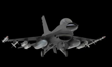 açılış üstünde siyah izole kapalı alarak bir f-16 savaş uçağı modeli