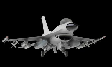 açılış üstünde siyah izole kapalı alarak bir f-16 savaş uçağı modeli