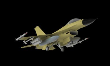 açılış üstünde siyah izole kapalı alarak bir f-16 savaş uçağı modeli