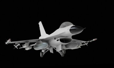 açılış üstünde siyah izole kapalı alarak bir f-16 savaş uçağı modeli
