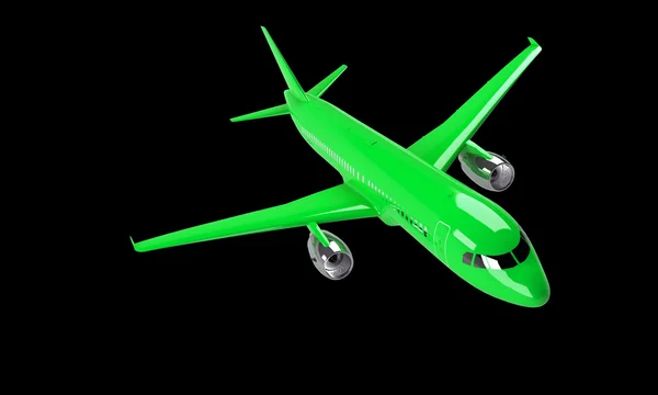 Avion vert isolé sur noir — Photo