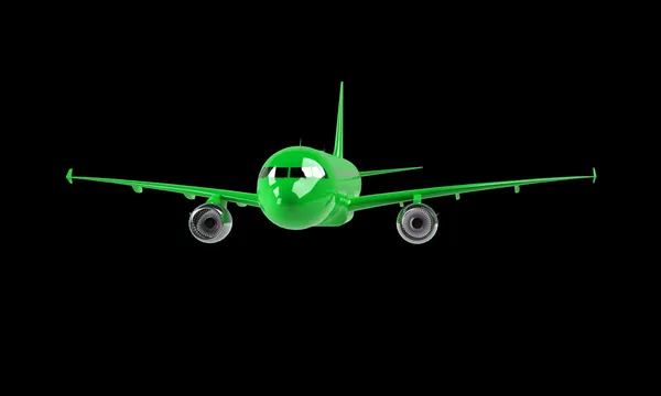 Zielony samolotem na czarnym tle — Zdjęcie stockowe
