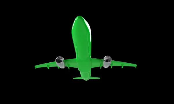 绿色飞机上黑色孤立 — 图库照片