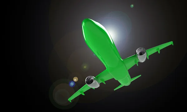 블랙에 고립 된 녹색 비행기 — 스톡 사진