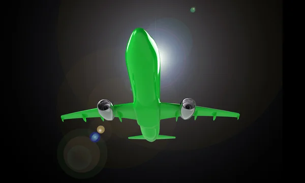 Groene vliegtuig geïsoleerd op zwart — Stockfoto