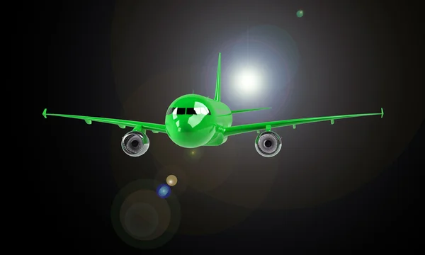 Πράσινο αεροπλάνο που απομονώνονται σε μαύρο — Φωτογραφία Αρχείου