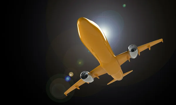 Orangeairplane izolovaná na černém pozadí — Stock fotografie