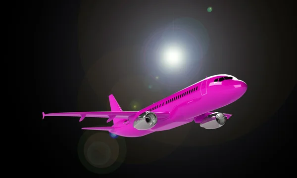 Pink airplane isolated on black — Stock Photo, Image