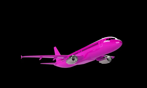 Розовый самолет изолирован на черном — стоковое фото