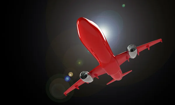 Rött flygplan isolerade på svart — Stockfoto