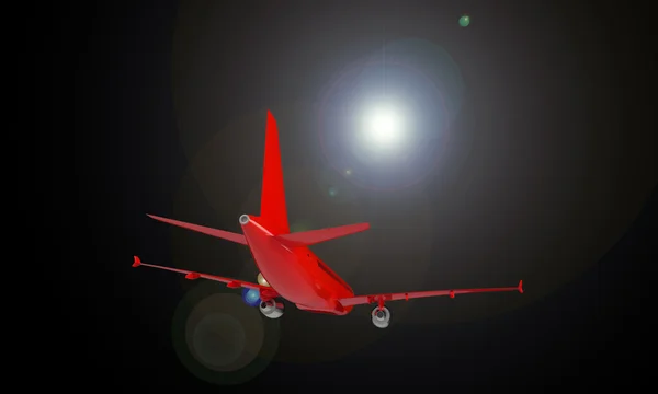 Czerwony samolot na czarnym tle — Zdjęcie stockowe