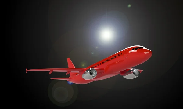 Rode vliegtuig geïsoleerd op zwart — Stockfoto