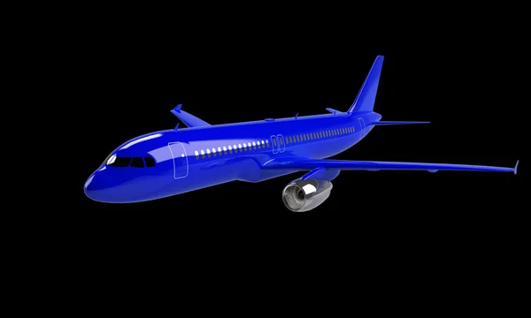 Blue airplane isolated on black — Stock Photo, Image