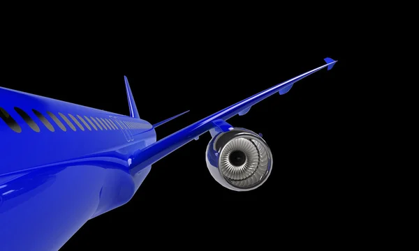 Avião azul isolado em preto — Fotografia de Stock