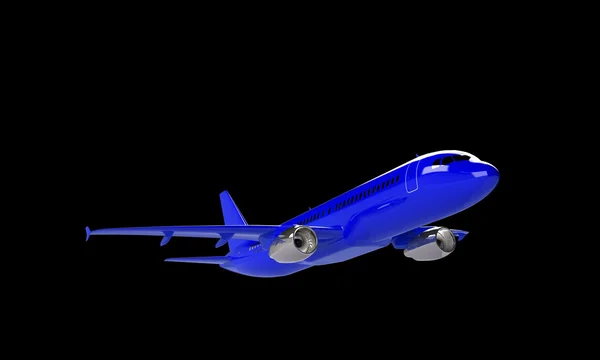 Blaues Flugzeug isoliert auf schwarz — Stockfoto