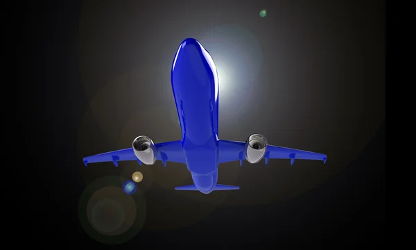 Blue airplane isolated on black — Stock Photo, Image