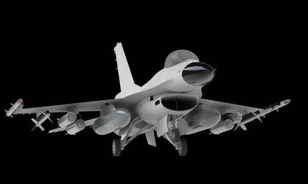 A model of an f16  Fighter jet taking off landing isolated on black — Stock Photo, Image