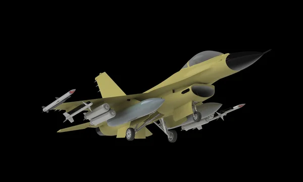 Een model van een straaljager f16 opstijgen landing geïsoleerd op zwart — Stockfoto