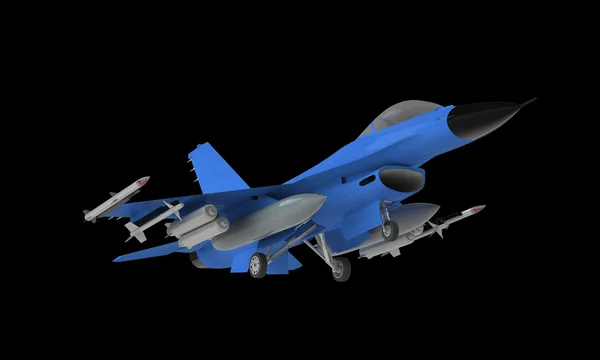 Model myśliwca f16 startu lądowania na czarnym tle — Zdjęcie stockowe