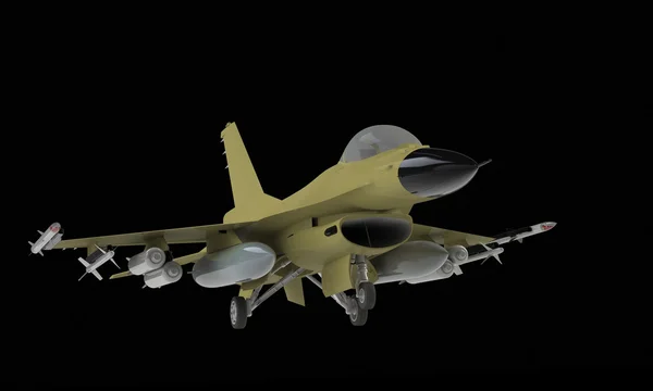 A model of an f16  Fighter jet taking off landing isolated on black — Stock Photo, Image