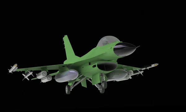 Model f16 stíhací letoun vzlétl přistání izolovaných na černém — Stock fotografie