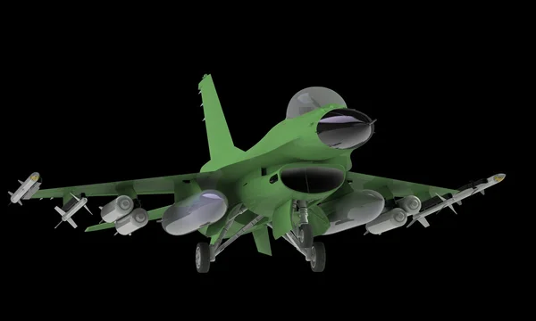 Açılış üstünde siyah izole kapalı alarak bir f-16 savaş uçağı modeli — Stok fotoğraf