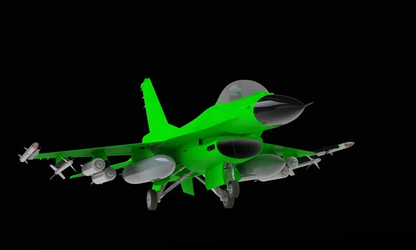 Un modelo de un avión de combate f16 despegando de aterrizaje aislado en negro — Foto de Stock