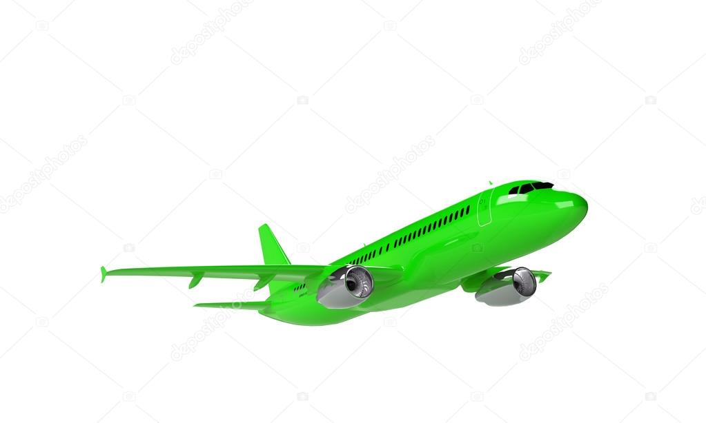 Green airplane isolated on white