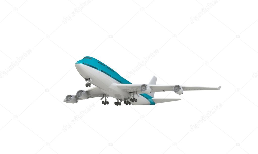 Cyan airplane isolated on white
