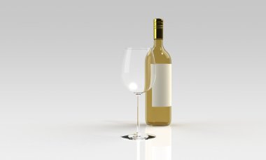 kırmızı veya beyaz şarap ve üzerinde beyaz izole cam şişe