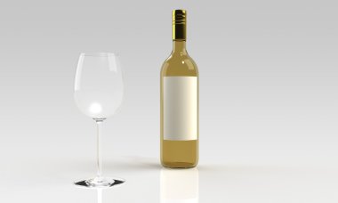 kırmızı veya beyaz şarap ve üzerinde beyaz izole cam şişe