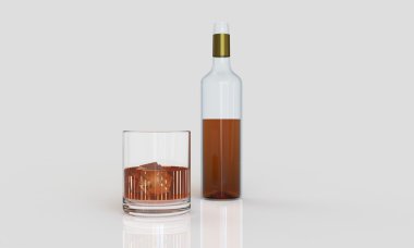 bir şişe viski ve tam cam üzerine beyaz izole