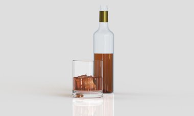 bir şişe viski ve tam cam üzerine beyaz izole