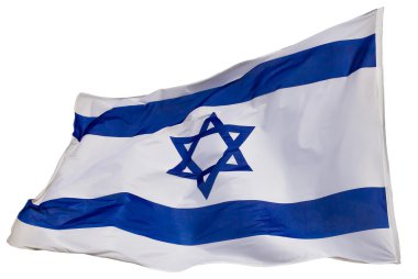 Israel flag flapping in the wind isolated on white clipart