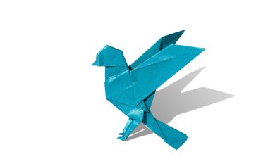 beyaz izole mavi origami kuş robin