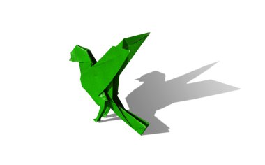 Yeşil origami kuş robin üzerinde beyaz izole