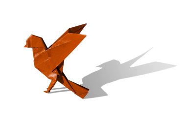 Turuncu origami kuş robin üzerinde beyaz izole