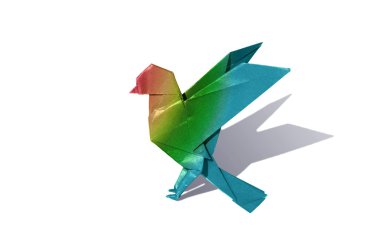 Gökkuşağı origami kuş robin üzerinde beyaz izole