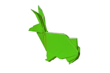 Yeşil origami tavşan üzerinde beyaz izole