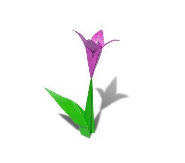 pembe origami çiçek lily üzerine beyaz izole