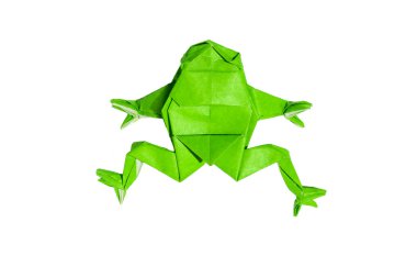 origami kurbağa üzerinde beyaz izole