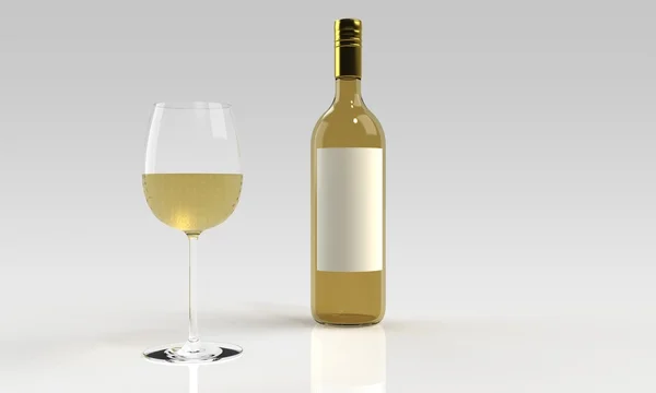 레드 또는 화이트 와인 및 흰색 절연 유리 병 — 스톡 사진
